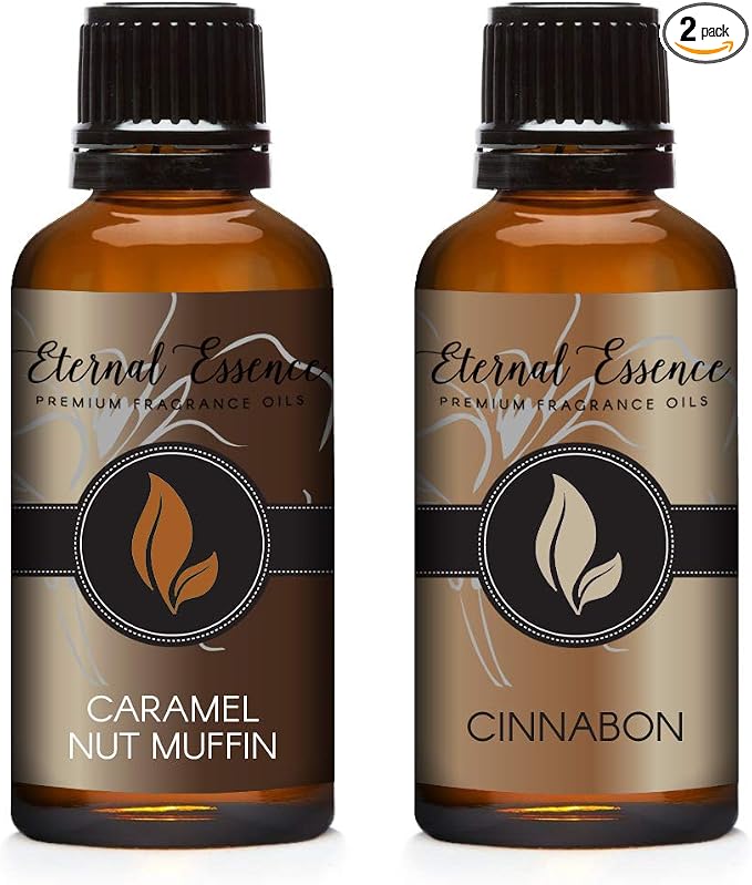 Eternal Essence Oils 2 Pack 30ml Premium Fragrance Oil - Caramel Nut Muffin & Cinnabon - for Candle, Soap Making, Aromatherapy, Diffusers, Home Care, & Humidifiers