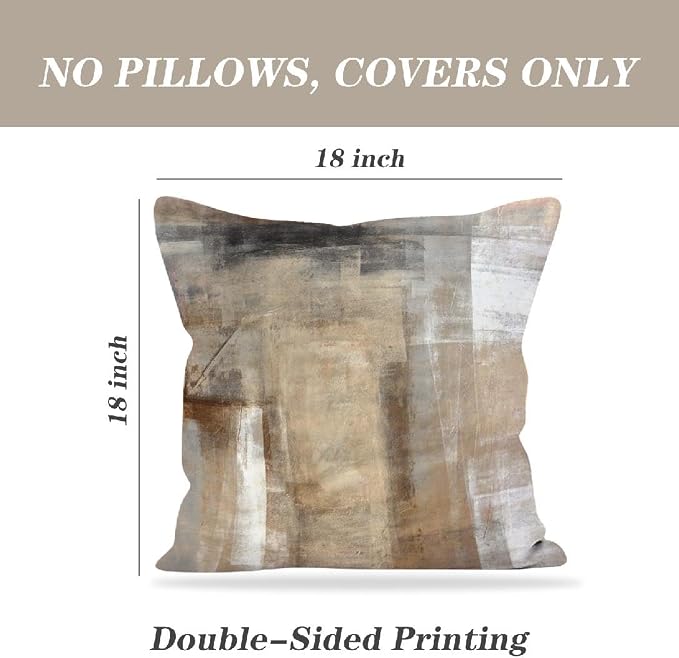 Throw Pillow Covers for Couch, 18x18 Inch, 2 Pack, Grey Beige | Decorative Throw Pillow Covers Cushion Covers for Couch Bedroom Sofa Living Room