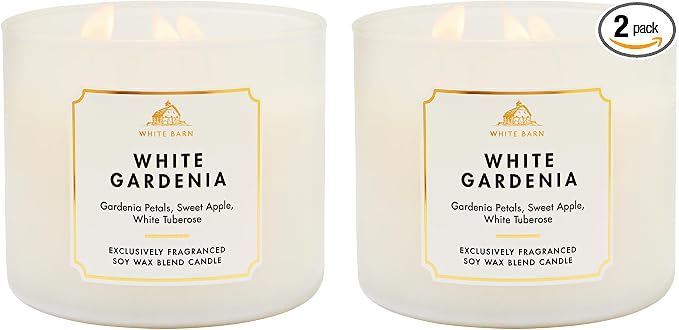 Bath & Body Works White Gardenia 3-Wick Candle - Scented Candle for At-Home Use - Long-Lasting, Room-Filling Fragrance - High Fragrance Oil Concentration - Soy Wax Blend - 2-Pack