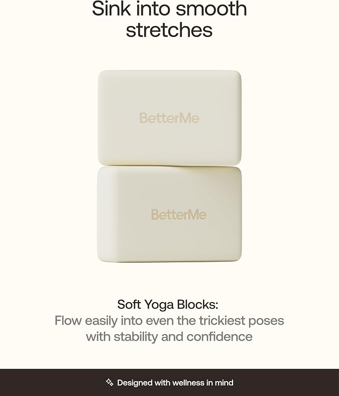 BetterMe Yoga Blocks Set of 2 – High Density Foam Yoga Blocks for Stretching, Pilates & Workouts – Lightweight Non-Slip Exercise Blocks for Flexibility & Balance