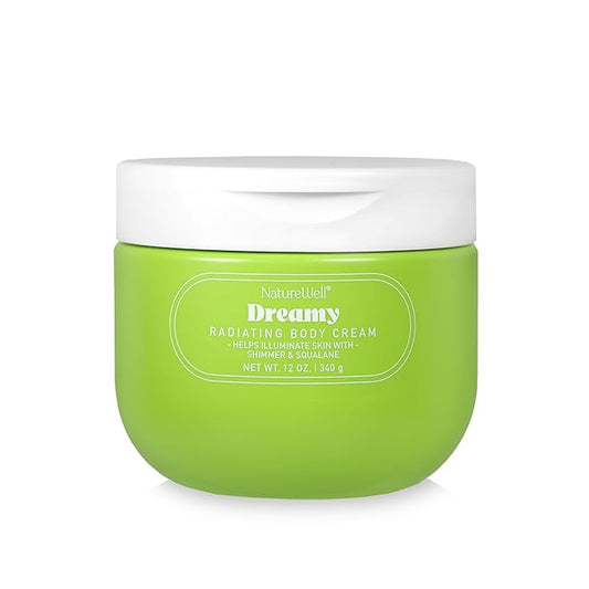 NATURE WELL Dreamy Radiating Shimmer Body Cream, Lightweight, Quick-Absorbing Formula, Delivers Hydration & A Subtle Glow, Scented with Sweet Mandarin, Bergamot, Vanilla Orchid & Pink Sugar, 12 Oz
