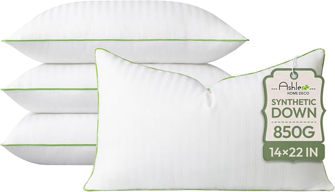 Ashler Home Deco Synthetic Down Pillow Inserts, 14x22 Down Alternative Throw Pillows Insert Sleeping Pillows with 100% Cotton Cover Decorative Pillow Stuffer for Sofa, Couch Bed(Set of 4, White)