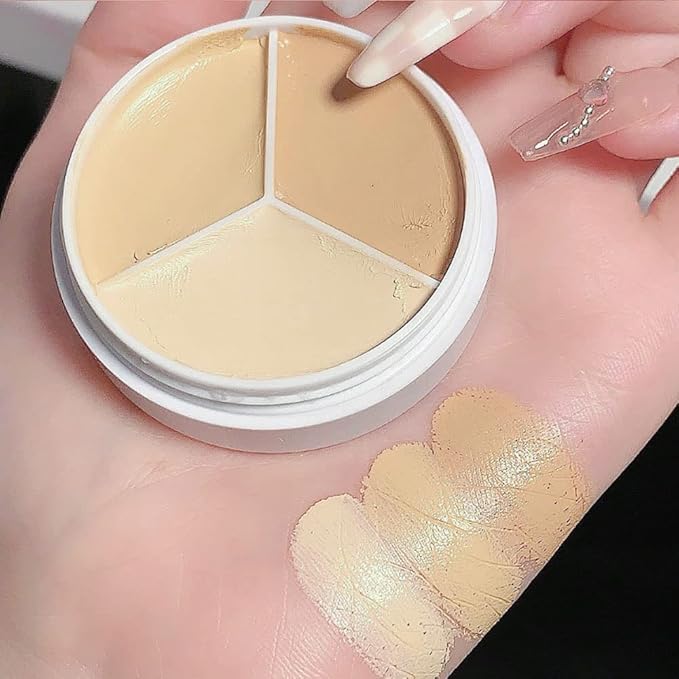 evpct 2pcs Tri-color Pot Concealer Palette Cream, Face Contour Color Corrector Makeup Palette Cream Kit for Mature Skin Under Eye Colors Corrector Creamy Pot Concealers Full Coverage for Dark Circles