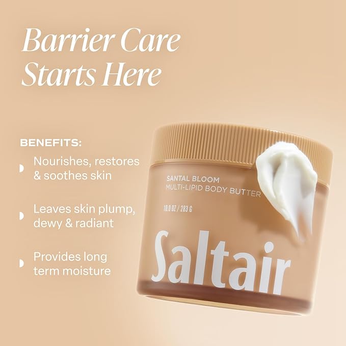 Saltair Multi-Lipid Body Butter - Rich, Nourishing Santal Bloom Hydrating Body Cream with Ceramide Complex, Coconut Oil, Shea Butter, and Sea Buckthorn. Deep Moisturizing Dry Skin Care. 10oz Jar