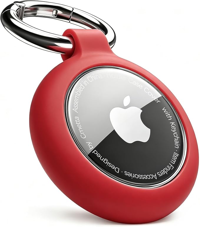 Soft TPU Keychain Holder Case for AirTag, Red | Soft TPU, Clear Protective, Scratch-Resistant, Round Design, for Keys, Luggage, Backpack, Pet, Kids