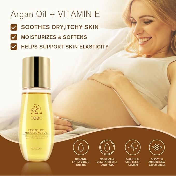 AOAO Stretch Mark Oil for Pregnancy and Body Oil for Pregnant Women, Morocco Nut Oil Help for Scars and Stretch Marks Removal and Prevention, Repair, Firming & Smoothing Fine Lines - 100ml/1pack