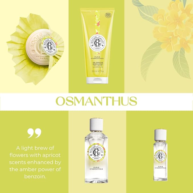 Roger & Gallet Fleur d'Osmanthus Beneficial Soap Bar - All Natural Round Soap Bars for Men & Women - with Italian Mandarin & Osmanthus - Bar Soap w/ Protective Silk Paper - Naturally Energizing - 100g