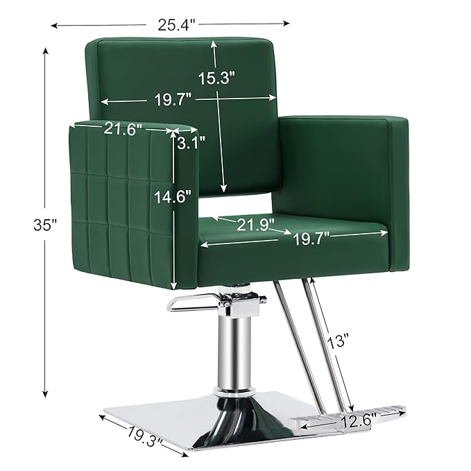 BarberPub Salon Chair for Hair Stylist, Hydraulic Stylist Chair, Adjustable Height, PVC Leather, 360 Degrees Swivel, Barbershop, Home Salon, Adult 8821 (Green)