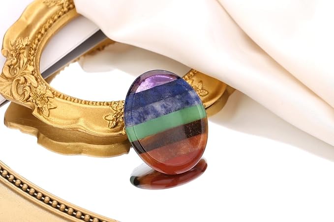 QINJIEJIE Thumb Worry Stone for Anxiety 7 Chakra Crystals Healing Stones Meditation Accessories Oval Palm Chakra Worry Stones Anxiety Depression Relief Items for Adults