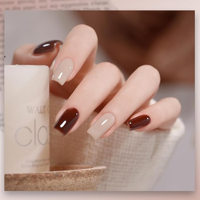 GAOY Jelly Brown Gel Nail Polish, 16ml Sheer Natural Translucent Soak Off Gel Polish, UV Light Cure for Nail Art DIY, 2067 Chestnut Jam