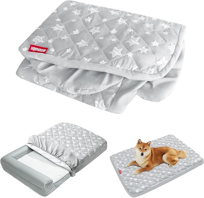 Waterproof Dog Bed Covers Replacement Lovely Grey Star Print, 27x36 Inches | Washable Pet Hair Easy to Remove, Noiseless Quilted Puppy Pet Bed Cover , for Dog/Cat, Cover Only