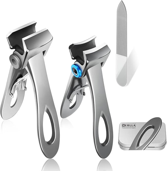 Heavy Duty Nail Clippers for Thick Toenails, Extra Large Toenail Clippers for Thick Nails, Curved & Straight Nail Cutter and Straight Nail Clipper Set, Silver