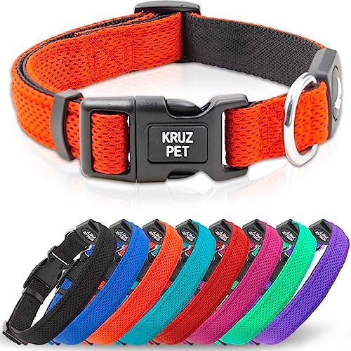 Dog Collar for Large Dogs (Width- 1.5", Neck - 20.5"-31.5") | Adjustable Padded Orange Dog Collar with Heavy Duty D-Ring | Soft Comfortable Fit for Large Dogs | Orange, X-Large