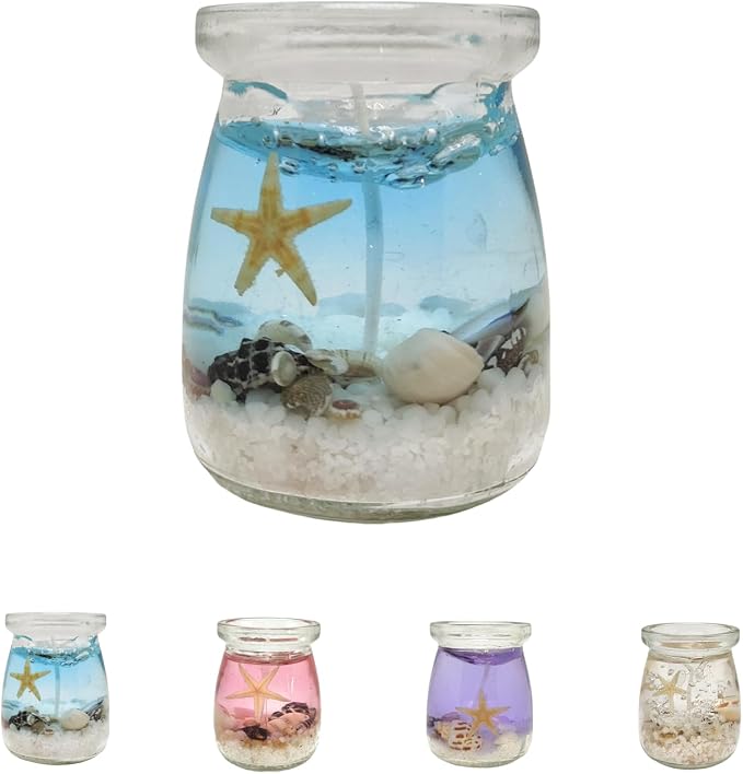 Ocean Theme Gel Candle, 7.05oz Jelly Candle, Blue, Purple, Pink, Transparent, Aromatherapy Candle, 2.76" x 2.36" x 2.36" Handmade Candles for Meditation SPA Relaxation Yoga(Blue)