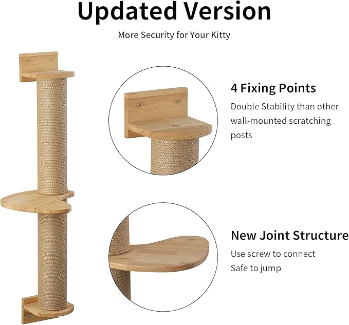 FUKUMARU Cat Activity Tree with Scratching Posts, Wall Mounted Jute Scratcher Pine Hammock | Solid Rubber Wood, Natural Jute Scratcher, Kitten Wall Furniture