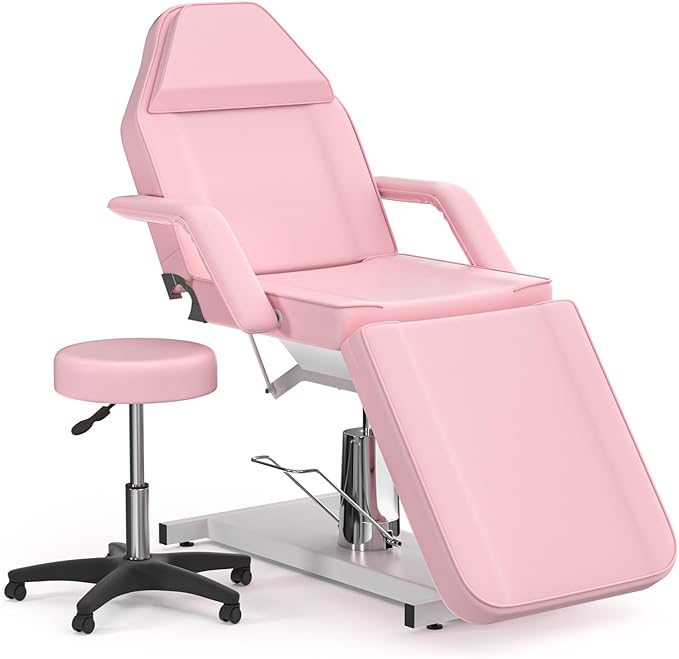Hydraulic Pink Tattoo Chair Bed for Client Spa Bed with Stool Height Adjustable Facial Beds for Esthetician Chair Aesthetic Treatment Table