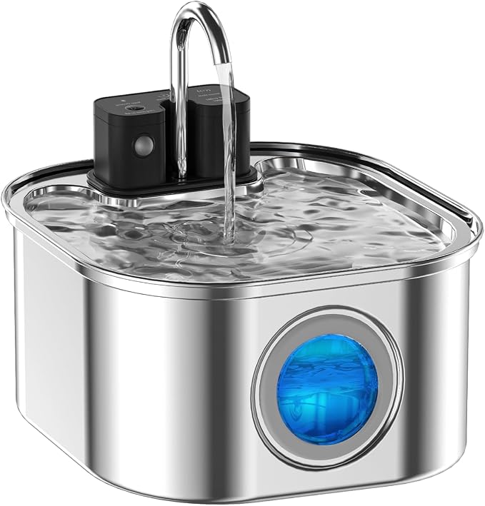 Cat Water Fountain Wireless,Stainless Steel-Rechargeable- Battery Operated Cat Water Fountain,108oz/ 3.2l Automatic Cordless Pet Fountain,Pet Fountain with 4200 Mah Battery