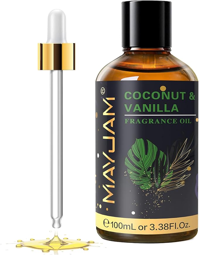MAYJAM Coconut & Vanilla Fragrance Oils Essential Oil - Coconut & Vanilla Oil for Diffusers, 3.38FL.OZ/100ML Large Volume Fragrance Oil with Premium Glass Dropper