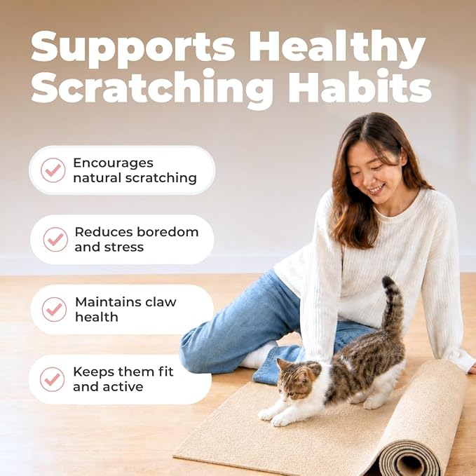 Catify Peel & Stick Cat Scratching Mat - Beige, L:39" | 39" x 15", Self-Adhesive Scratch Carpet, Furniture Protector for Couch, Sofa, Wall & Door, Indoor Kittens & Cats