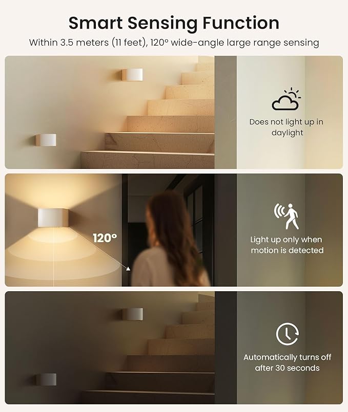 FULEN Motion Sensor Wall Light with Remote Control 3 Colors Wireless Wall Lamp LED Indoor Up and Down Wall Sconce 5000mAh Rechargeable Battery Powered Wall Lamps Brightness Adjustable, White 1 Pack