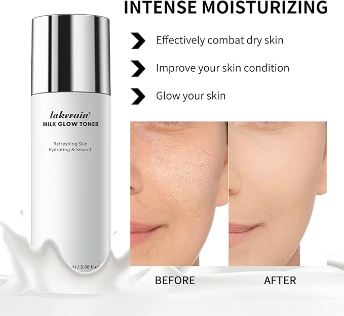 Milk Glow Toner for Face - Deep Hydrating Milky Facial Toner with Niacinamide, Refreshing Skin, Moisturizer & Smooth, Ordinary Toner Skin Care, Cruelty Free, Vegan (100ml)