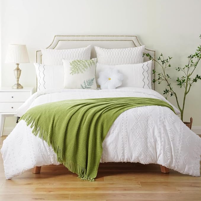 BATTILO HOME Lime Green Throw Blanket for Couch, 50"x60" | Soft Chenille Knit Throw Blanket with Tassels for Home Decor, Spring Green Throws for Couch Cover
