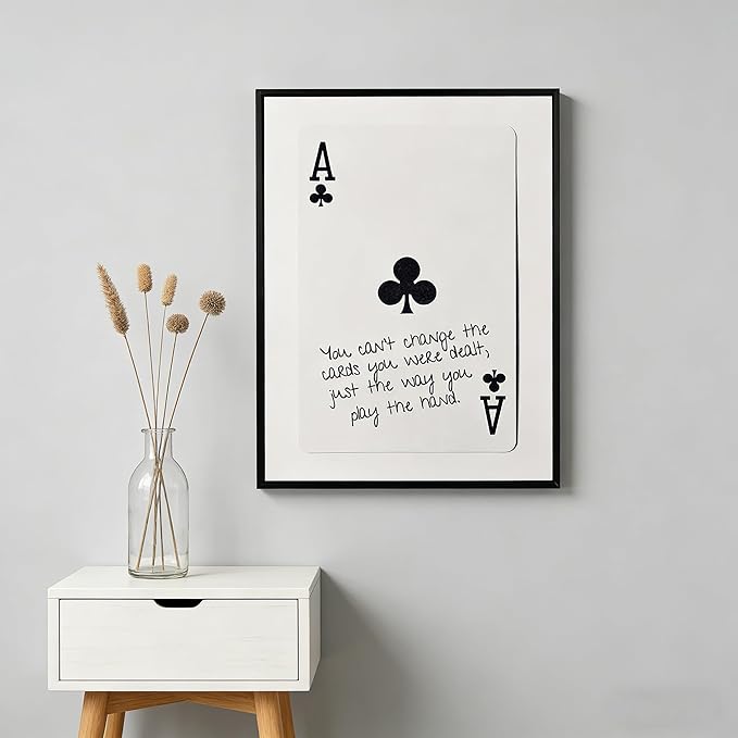 GEFQBBLD Funny Lucky Ace Poker Wall Art,Funky Mdern Canvas Black Art Prints Painting,Retro Minimalist Black and White Playing Card Posters,Trendy Aesthetic Preppy Wall Decor 12x16in Black Framed