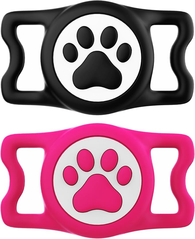 IP68 Waterproof for AirTag Dog Collar Holder, Silicone Dog Air tag Holder for Apple Air Tag (Black&Rose)