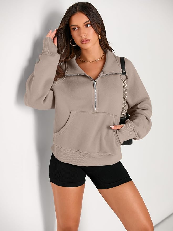 AUTOMET Womens Sweatshirts Half Zip Fleece Pullover Fall Outfits | Fall Fashion Clothes 2026,Cropped Sweatshirts,Cute Y2k Tops,Quarter Zipper Sweater,Winter Loungwear Outfits