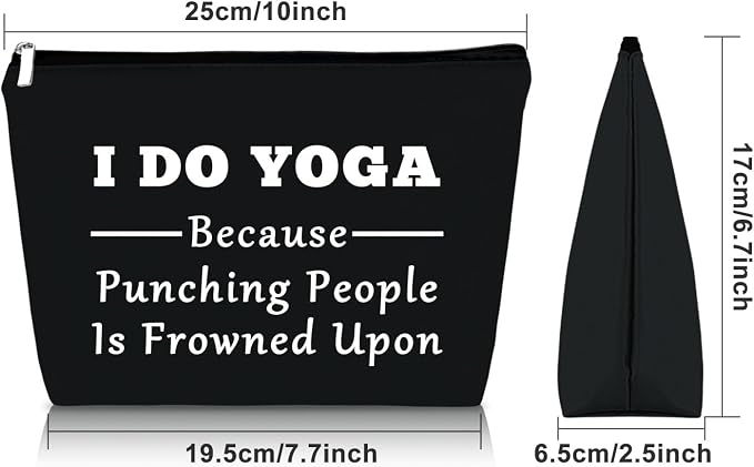 Sazuwu Yoga Themed Black Makeup Bag Funny Gifts for Yoga Instructor Women Teacher Training Cosmetic Bag Travel Pouch