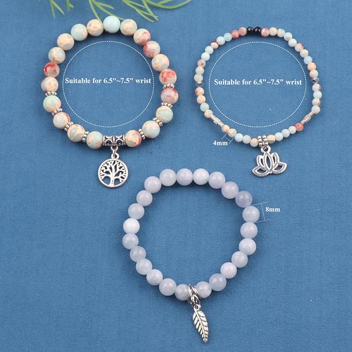 UEUC Tree of Life Yoga Healing Stone Bracelets,Multilayer Lotus Chakra Stone Reiki Bracelet Sets,Anxiety Crystal Natural Stone,for Women Stress Relief