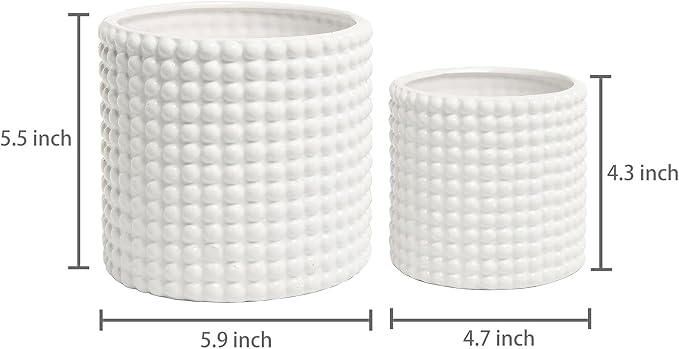 MyGift 6 Inch White Ceramic Planter Pots with Hobnail Texture, Set of 2 | Classic textured plant containers add charm to shelves and tabletops while complementing succulents, flowers, and herbs