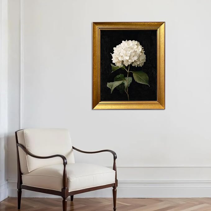 Hydrangea Flower Canvas Wall Art Gold Framed Vintage Painting Artwork Floral Picture Wall Decor for Home