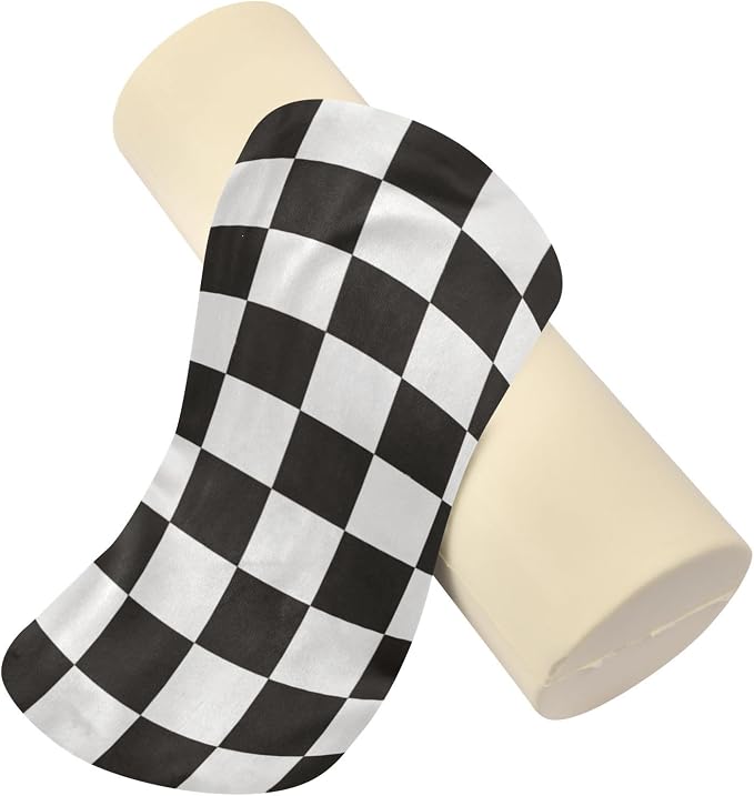 Checkered Black Neck Roll Pillow Bolster Round Health Memory Foam Long Cervical Cylinder Pillows with Removable Washable Cover for Body Bed Legs Back Yoga
