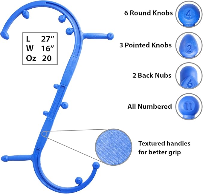 Body Back Buddy Elite Blue FSA Eligible Neck Massager for Pain Relief Deep Tissue, Back Therapy Tool Therapeutic Trigger Point Hook for Muscle Knot & Myofascial Release, Shoulder Pressure Point Relief