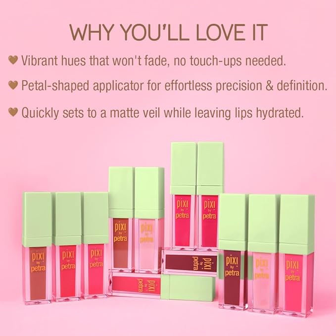 Pixi Beauty MatteLast Liquid Lip | Long-Wearing Matte Lip Color with Rosehip Oil | Hydrating & Comfortable | Precision PixiPetal Applicator | Warm Rose | 0.24 oz/6.9 g