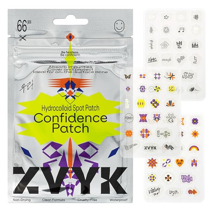 Cute Pimple Patches for Face - Tattoo Style Hydrocolloid Acne Patches (Confidence Patch) with Star Designs (66 Cute Patches) - Vegan & Cruelty-Free