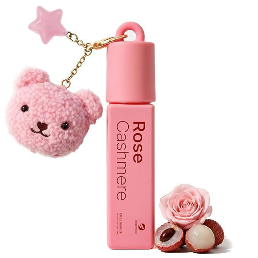 purefittech Pheromones Perfumes for Women Rose Cashmere Lychee Scent Roll-on Perfume with Kawaii Bear Keychain,Travel-Size Eau de Parfum, All-Day Fresh, Ideal Gift, Made in USA, 0.34 fl oz (10ml)