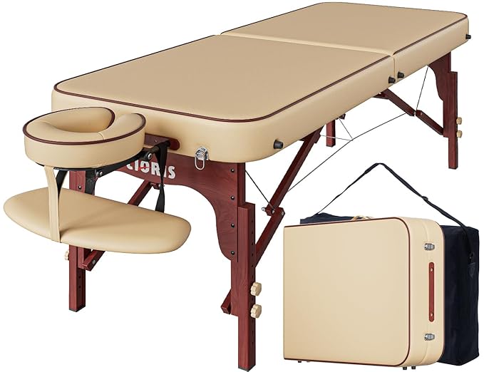 CLORIS 84" Professional Massage Table Portable Reinforced Wooden Leg Hold Up to 1100LBS 2 Folding Lightweight Spa Solon Tattoo Massage Bed Height Adjustable with Carrying Bag