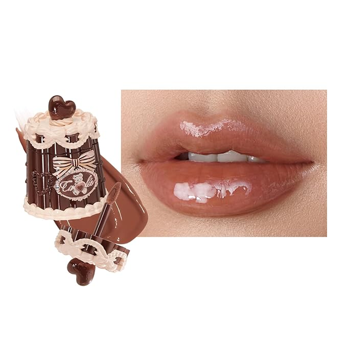 Flower Knows The Sweetie Bear Coating Lip Jelly,Soft Moisturizing Tinted Lip Gloss with Botanicals,Lightweight Non-Sticky Red Lips Plumper,Cruelty-Free,0.18 oz(JE08 Croissant)