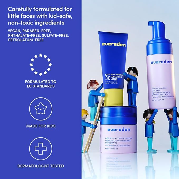 Evereden Daily 1-2-3 Routine Bundle: Clean & Vegan Skin Care Set for Kids - Hydrating & Nourishing Tween Skincare Set with Multi-Vitamin Face Wash, Face Cream, Lotion, & SPF 30 Mineral Sunscreen