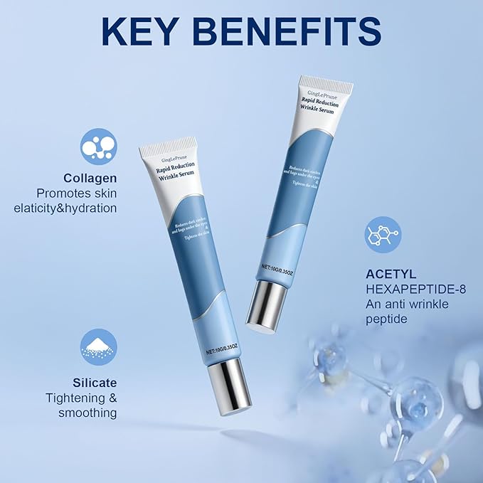 Under-Eye Bags and Wrinkles: Rapid-Reduction Serum, Instant Face Lift Cream. Anti-aging formula. Visibly reduces under-eye bags, wrinkles, dark circles, fine lines, and crow’s feet. 0.35 oz