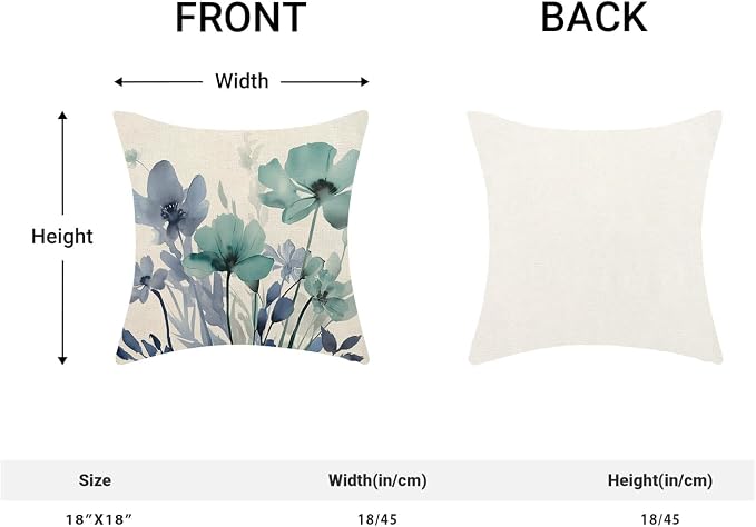 Spring Floral Pillow Covers 18x18 Inches Set of 2 Blue Teal Floral Throw Pillow Cover Outdoor Summer Flower Decoration Pillowcase Farmhouse Decorative Square Cushion Cover for Home Couch Sofa
