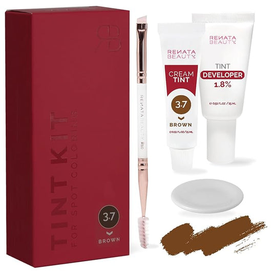 RB RENATA BEAUTY Tint Kit – Cream Hair Dye Kit with Developer and Application Brush for Spot Coloring - Covers Gray Hairs, Smudge-Proof, Long-Lasting Up to 4 Weeks, 20 Applications [Brown]