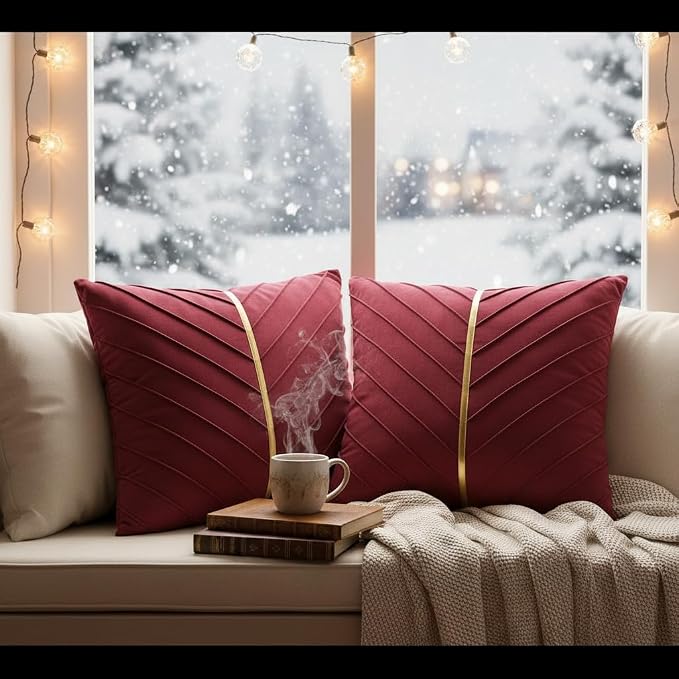 Velvet Throw Pillow Covers 22x22 inch Pack of 2 Gold Decor Red