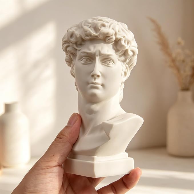 1 Piece David Bust Resin Sculpture Vase 6.5 Inch | Roman Office Home Greek Decor, David Head Planters, Makeup Brush Pen Holders