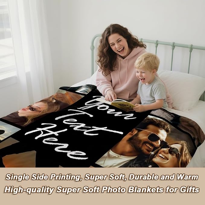 DayOfShe Custom Blanket Throws with Photos, Personalized Gifts for Women, Customized Blankets Gifts for Mom Dad,Christmas Throw Blankets Gifts for Grandkids Girlfriend Boyfriend Couples