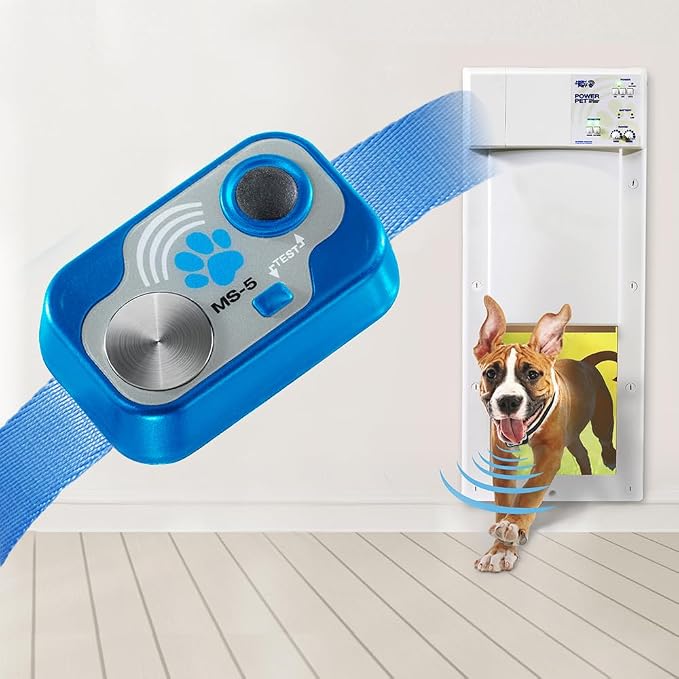 Genuine MS-5® Designer Series Automatic Pet Door Collar Tested & Certified by High Tech Pet for Dogs and Cats - Complies with Power Pet Door Performance Warranty, Waterproof (Blue, Dog)