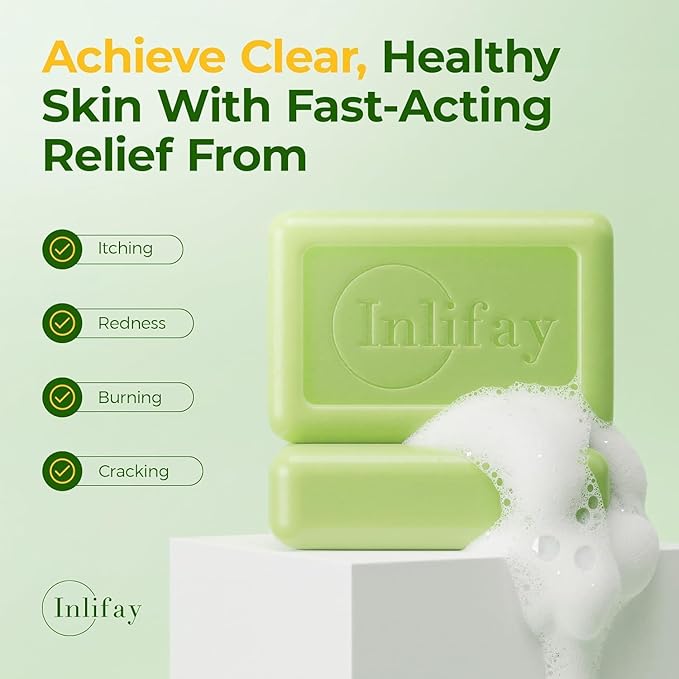 Inlifay Antifungal Soap for Athlete's Foot: Medicated Bar with Tea Tree Oil & Sulfur for Active Men - Itch Relief & Odor Control for Post-workout in Gym Locker Room (2 Pack)