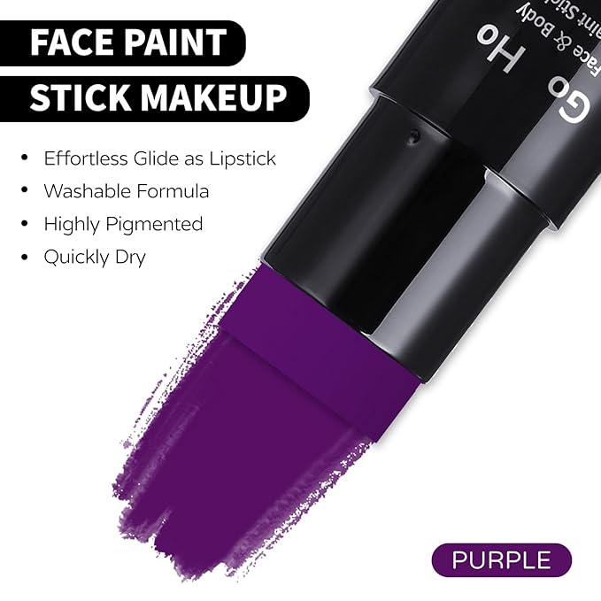 Go Ho Dark Purple Face Body Paint Stick,Easily Washable Formula Purple Face Paint Stick,Non-toxic Cream Purple Body Paint for Halloween Costumes Mermaid Ursula Costume Cosplay SFX Makeup